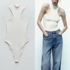 Zara Sleeveless High-Neck Cream Bodysuit